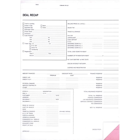 Asp Deal Recap, 8 1/2 X 11 5/8 - 2 Part, 100 Per Pack Form No Rfi-237 Pk 552